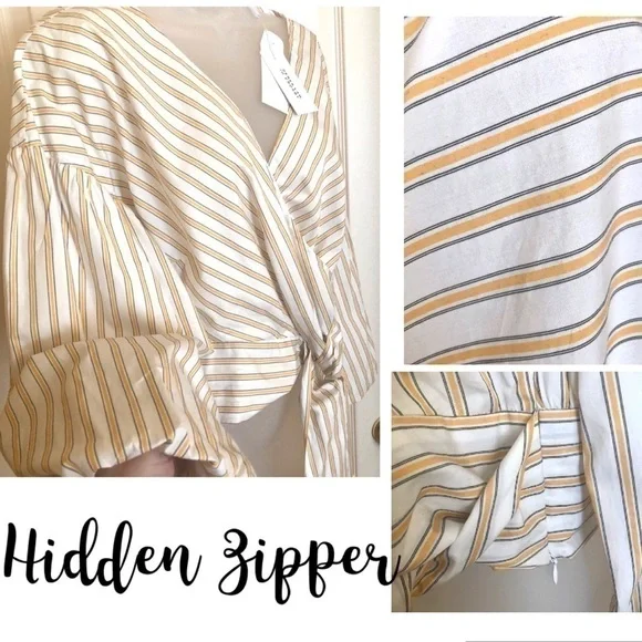 𝅺Host PICK🎉DEREK Lam V Neck Cropped 3/4 Sleeve Top Cotton Modern Neutral - Picture 5 of 11